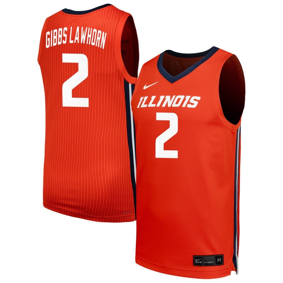 Dra Gibbs Lawhorn 2 Illinois Fighting Illini Unisex Nil Men's Basketball Jersey - Orange