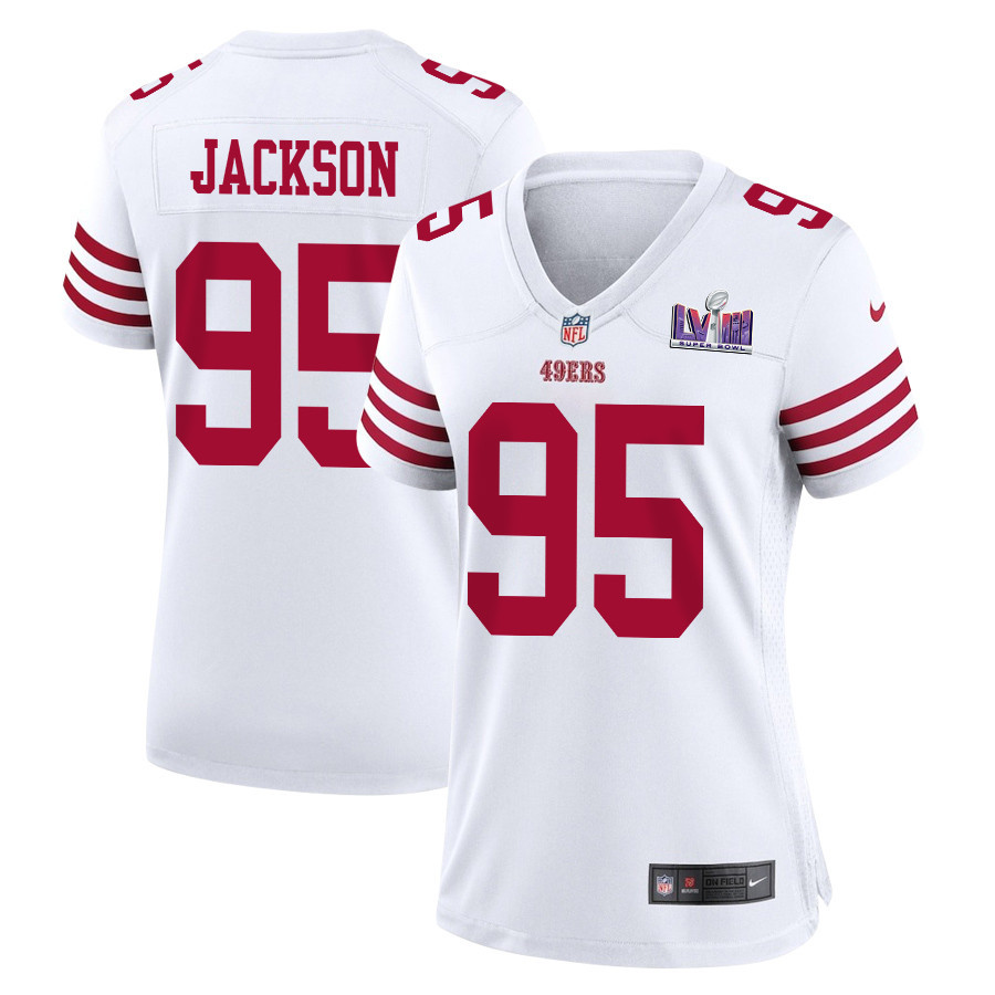 Drake Jackson 95 San Francisco 49ers Super Bowl Lviii Patch Game Women Jersey - White Js6768