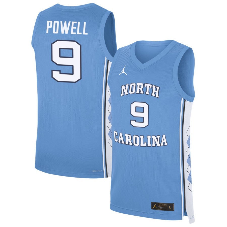 Drake Powell 9 North Carolina Tar Heels Basketball Men Jersey - Carolina Blue