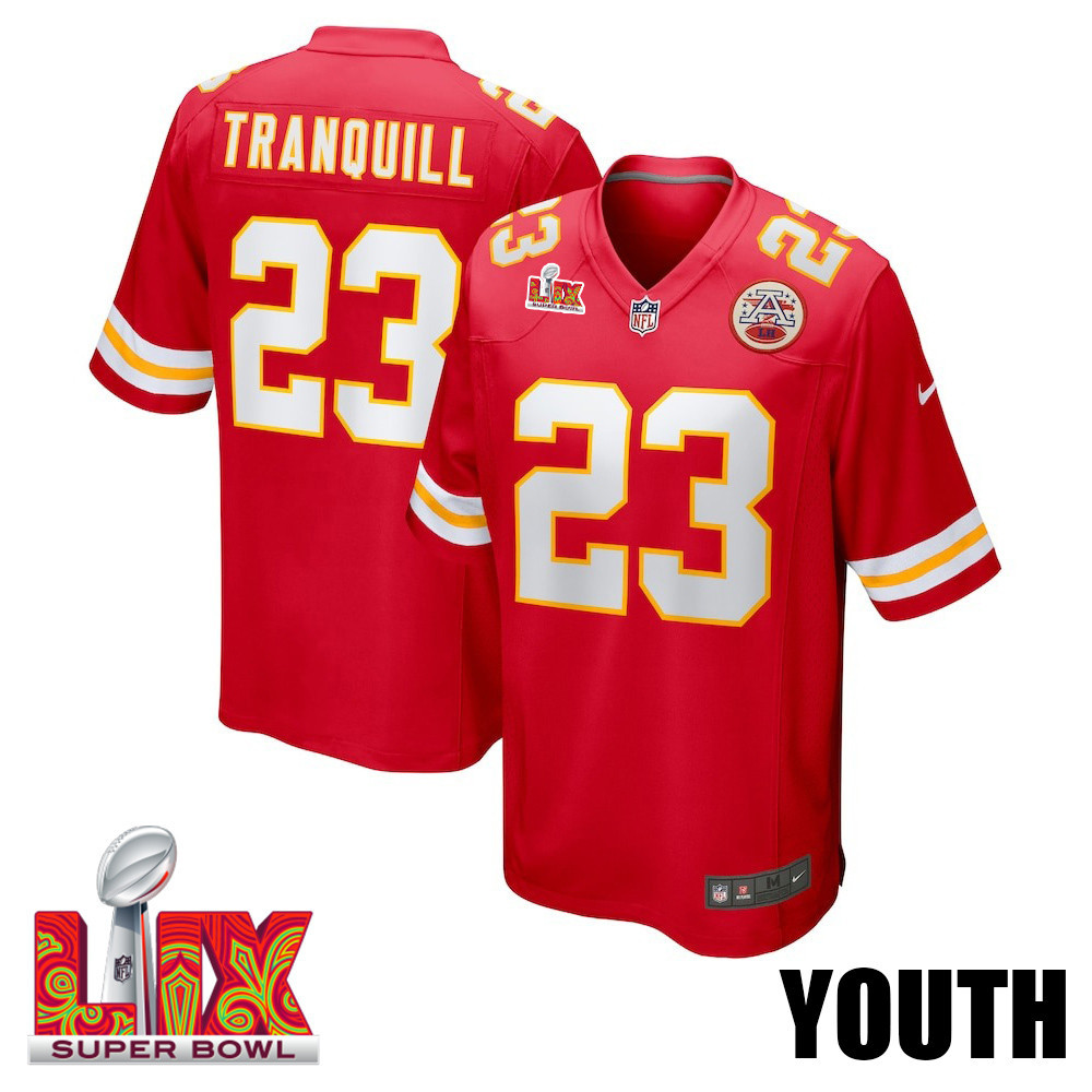 Drue Tranquill #23 Kansas City Chiefs Super Bowl Lix Youth Jersey - Red Js1125