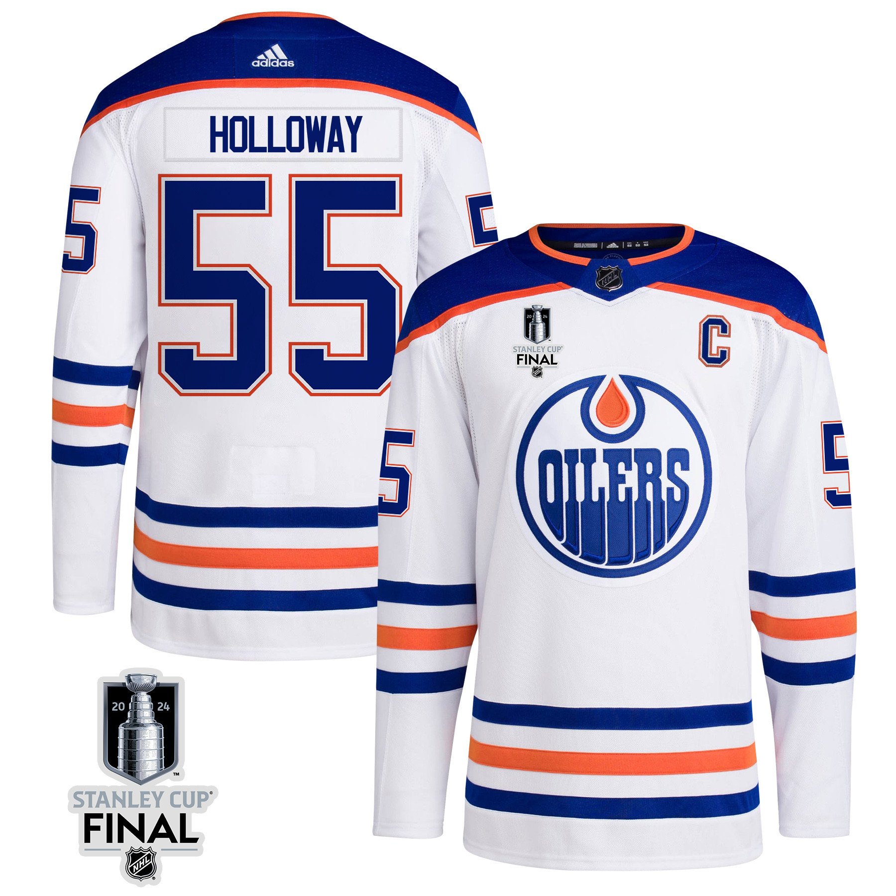 Dylan Holloway 55 Edmonton Oilers 2024 Stanley Cup Final Away Jersey - Men, White