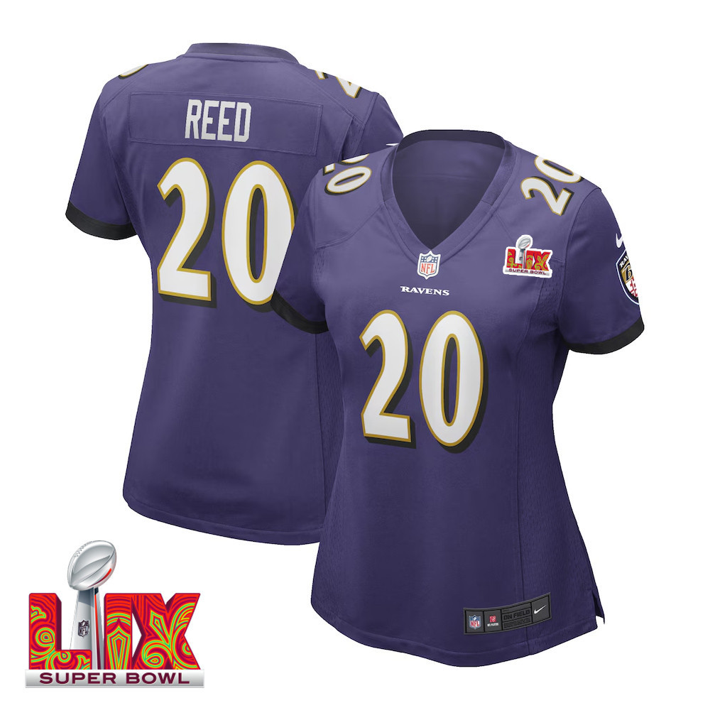 Ed Reed #20 Baltimore Ravens Super Bowl Lix Women's Jersey - Purple Js4923