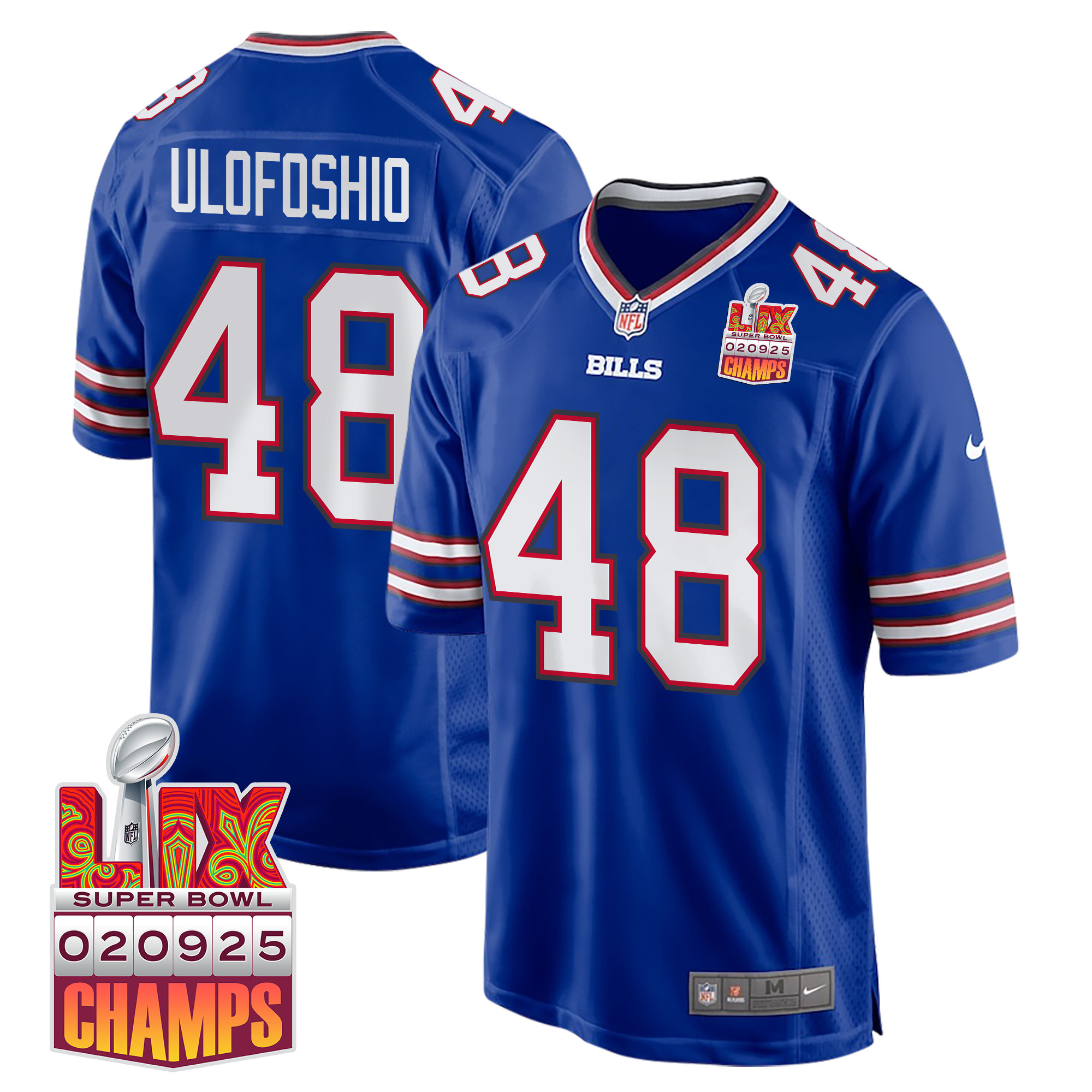 Edefuan Ulofoshio 48 Buffalo Bills Super Bowl Lix Champions Patch Game Men Jersey - Royal Js3278