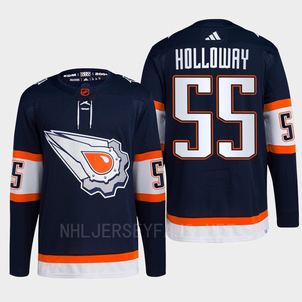 Edmonton Oilers Dylan Holloway 55 Navy Primegreen Reverse Retro 2.0 Jersey 2022