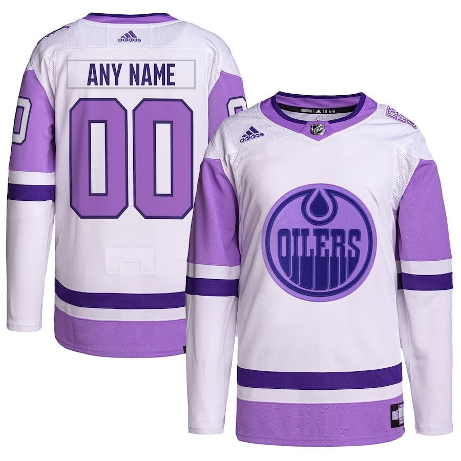 Edmonton Oilers Hockey Fights Cancer Primegreen Custom Men Jersey - White/purple