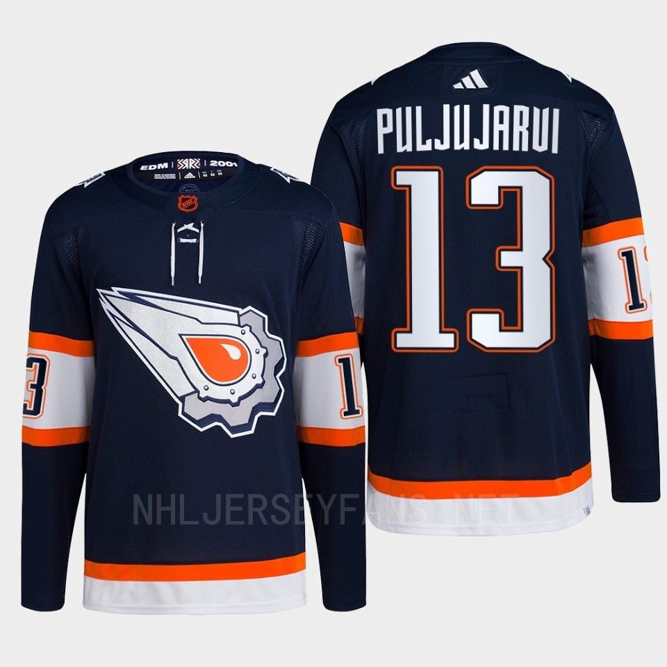 Edmonton Oilers Jesse Puljujarvi 13 Navy Primegreen Reverse Retro 2.0 Jersey 2022