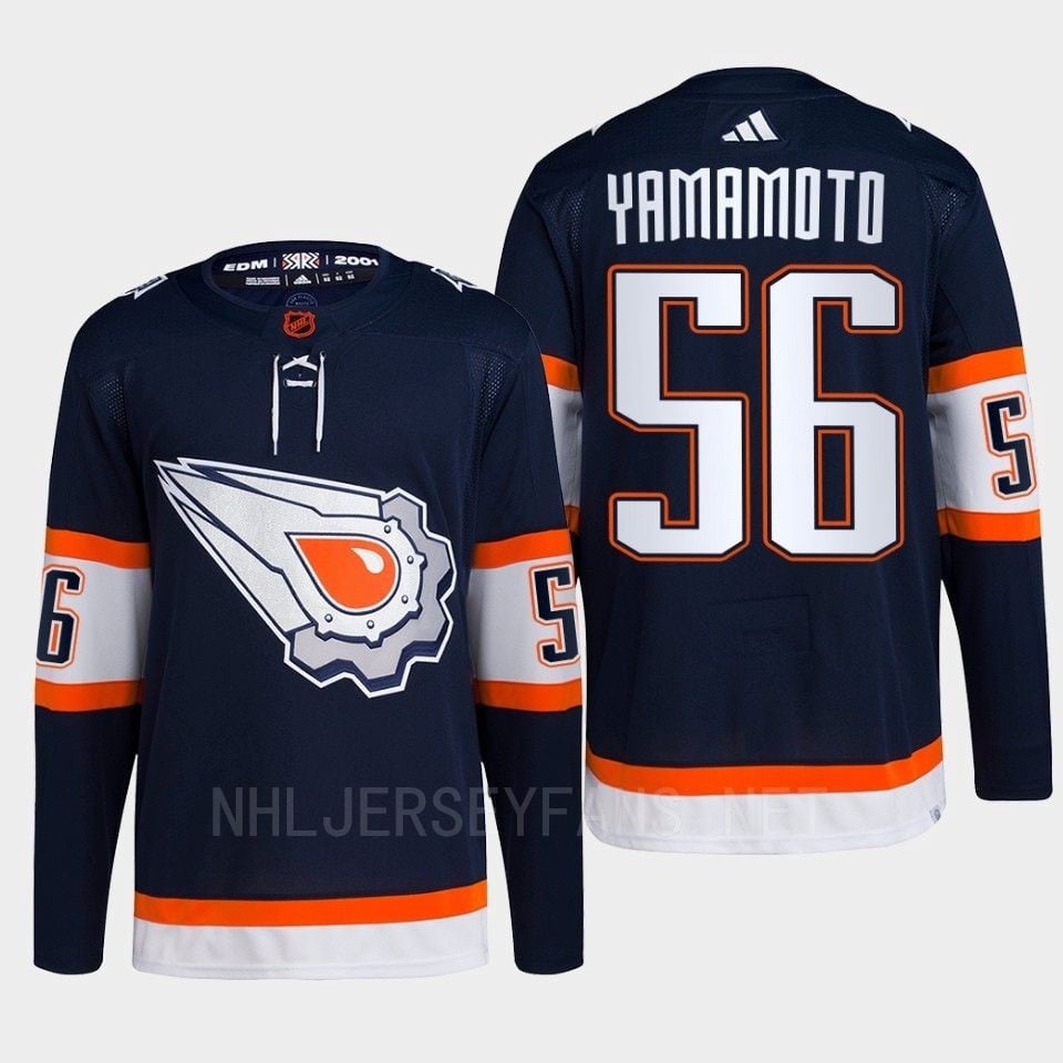 Edmonton Oilers Kailer Yamamoto 56 Navy Primegreen Reverse Retro 2.0 Jersey 2022