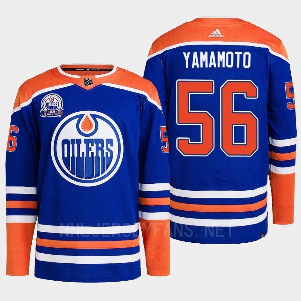 Edmonton Oilers Kailer Yamamoto 56 Royal Primegreen Lee Ryan Hall Of Fame Patch Jersey 2022