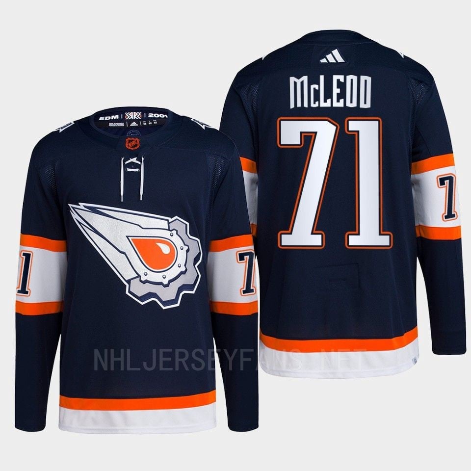 Edmonton Oilers Ryan Mcleod 71 Navy Primegreen Reverse Retro 2.0 Jersey 2022