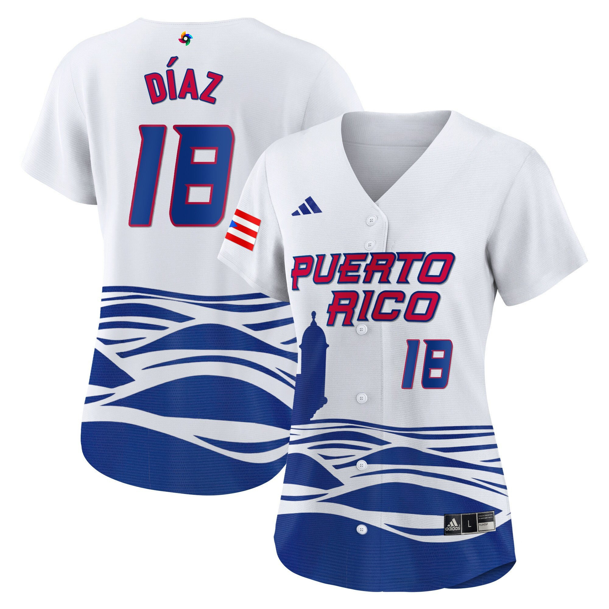 Edwin D?az 18 Puerto Rico 2023 World Baseball Classic Baseball Women Jersey - White