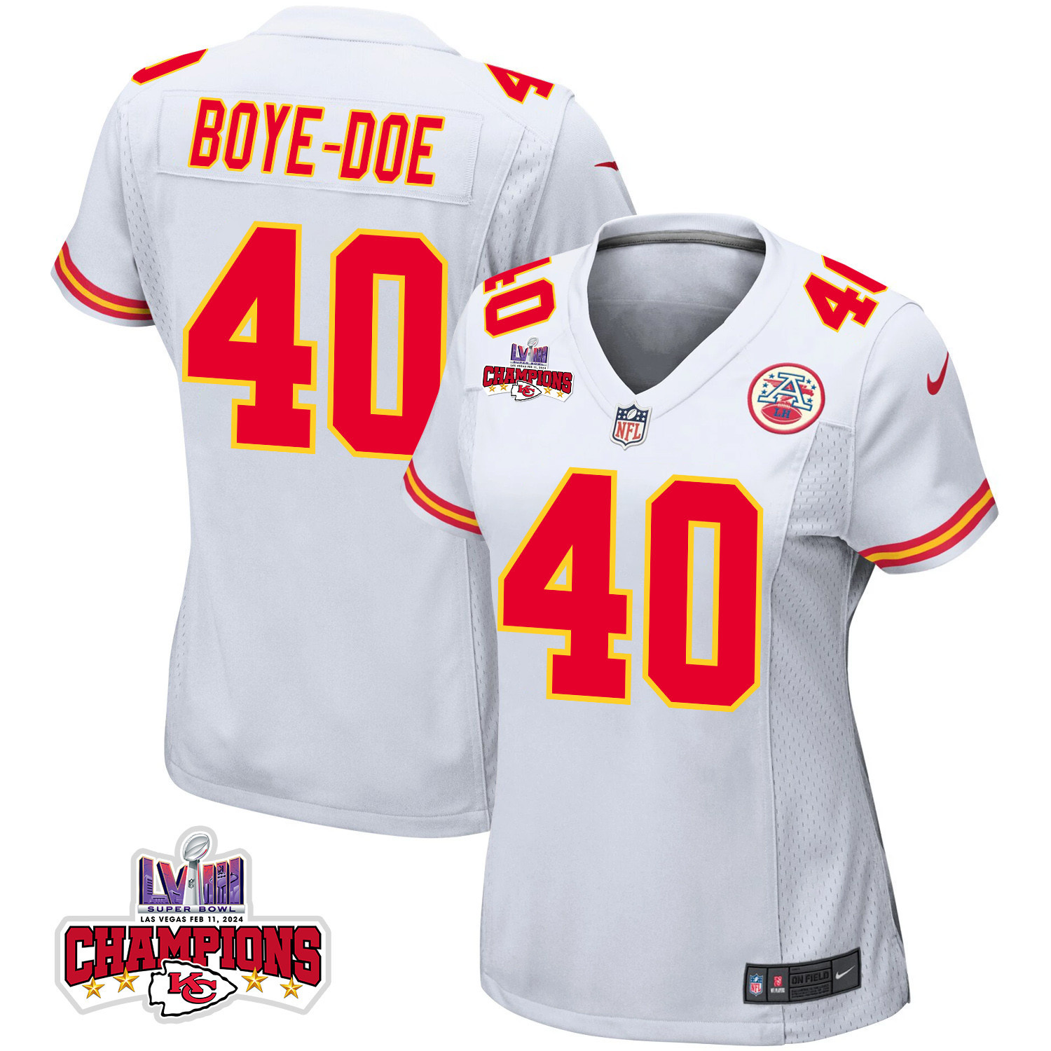 Ekow Boye-doe 40 Kansas City Chiefs Super Bowl Lviii Champions 4 Stars Patch Game Women Jersey - White Js9150