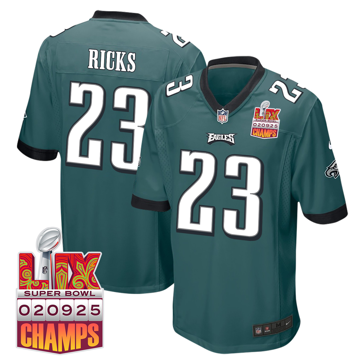 Eli Ricks 23 Philadelphia Eagles Super Bowl Lix Champions Patch Game Men Jersey - Midnight Green Js2811