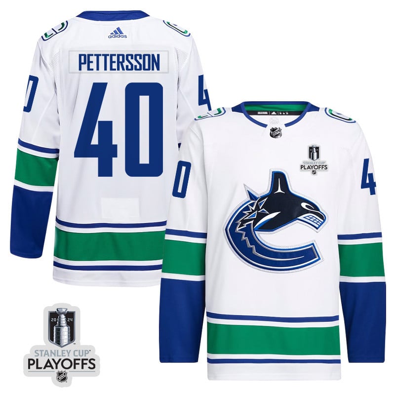 Elias Pettersson 40 Vancouver Canucks 2024 Nhl Playoffs Patch Away Jersey - Men, White