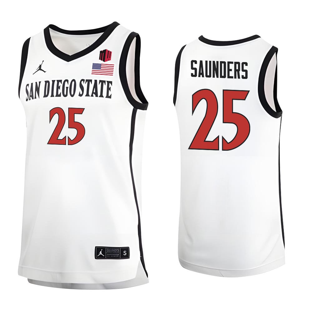 Elijah Saunders 25 San Diego State Aztecs 2023 Basketball Jersey Mw Logo- Men White