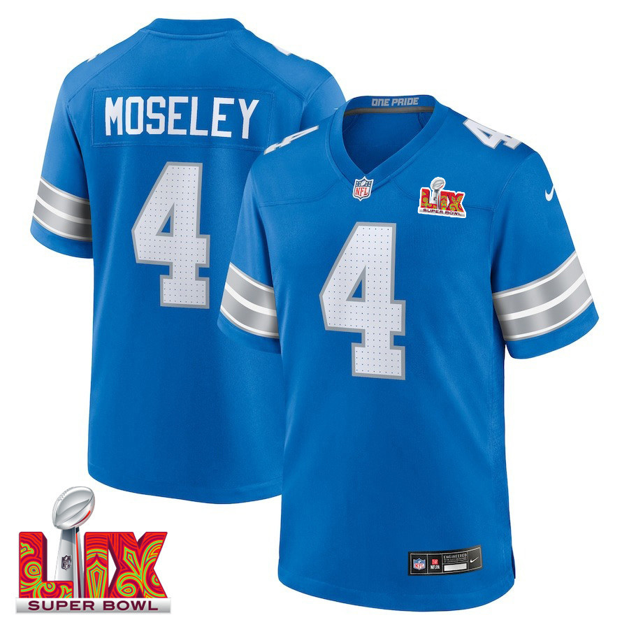 Emmanuel Moseley #4 Detroit Lions Super Bowl Lix Jersey - Men's - Blue Js7242