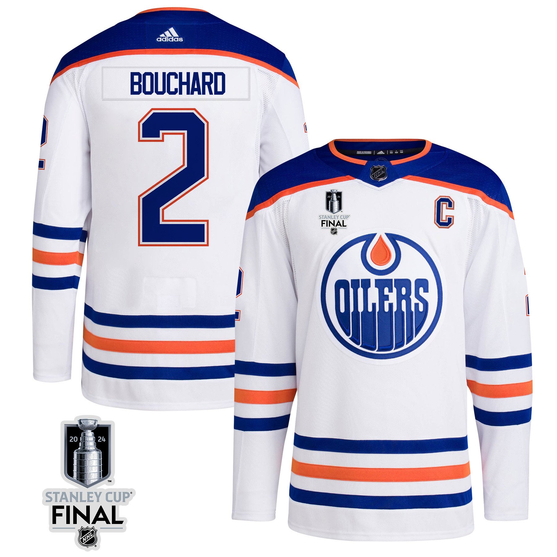 Evan Bouchard 2 Edmonton Oilers 2024 Stanley Cup Final Away Jersey - Men, White