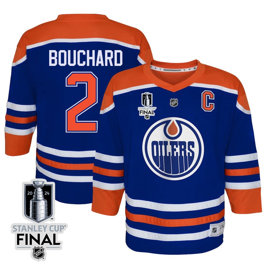 Evan Bouchard 2 Edmonton Oilers 2024 Stanley Cup Final Youth Home Jersey - Royal
