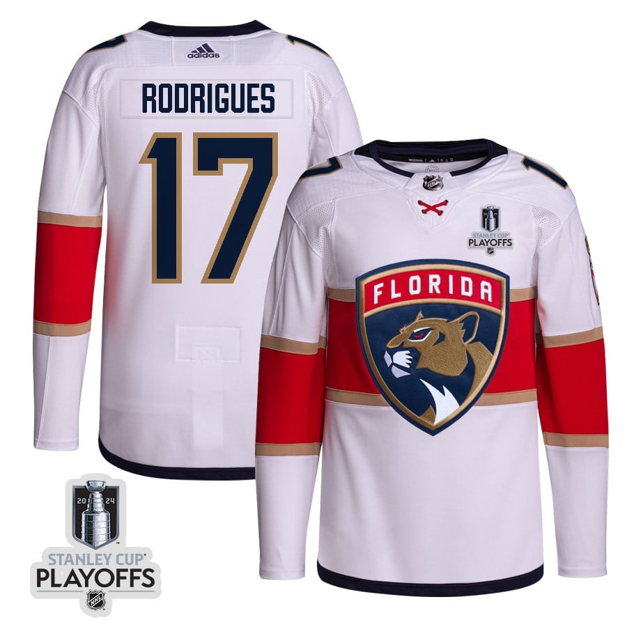 Evan Rodrigues 17 Florida Panthers 2024 Nhl Playoffs Patch Away Jersey Customized - Men, White