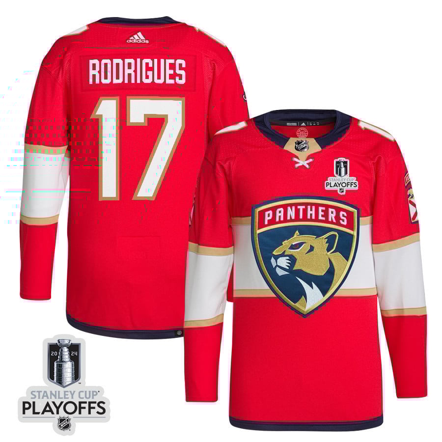 Evan Rodrigues 17 Florida Panthers 2024 Nhl Playoffs Patch Home Jersey - Men, Red