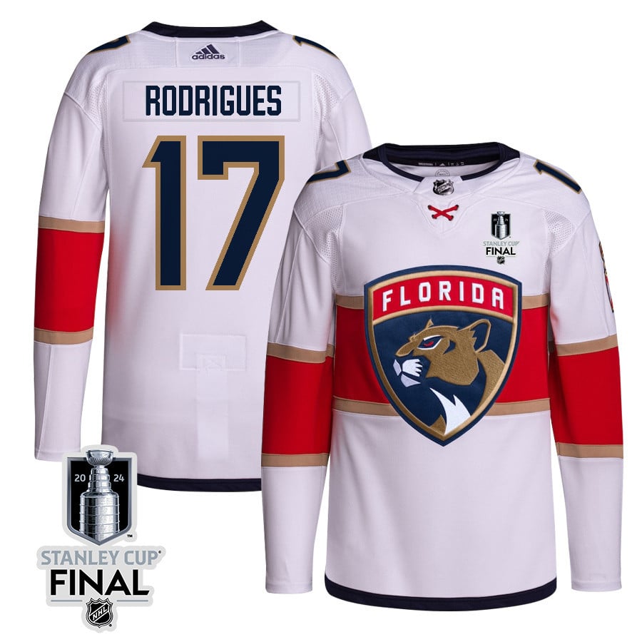 Evan Rodrigues 17 Florida Panthers 2024 Stanley Cup Final Away Breakaway Jersey - Men, White