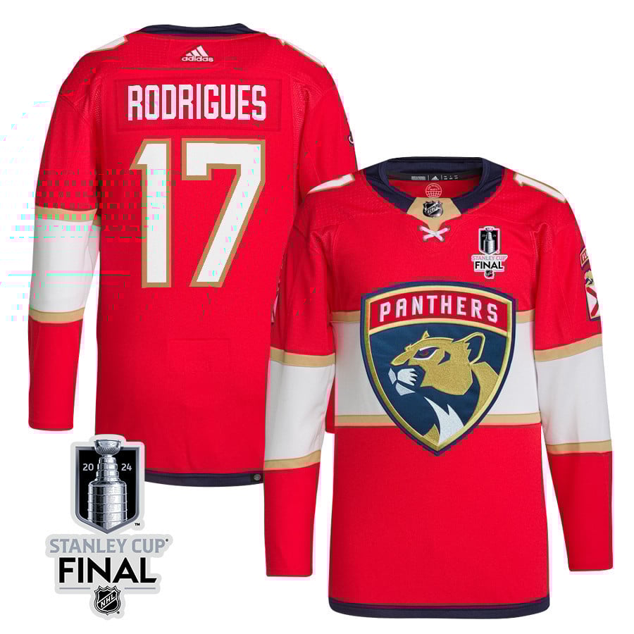 Evan Rodrigues 17 Florida Panthers 2024 Stanley Cup Final Home Breakaway Jersey - Men, Red