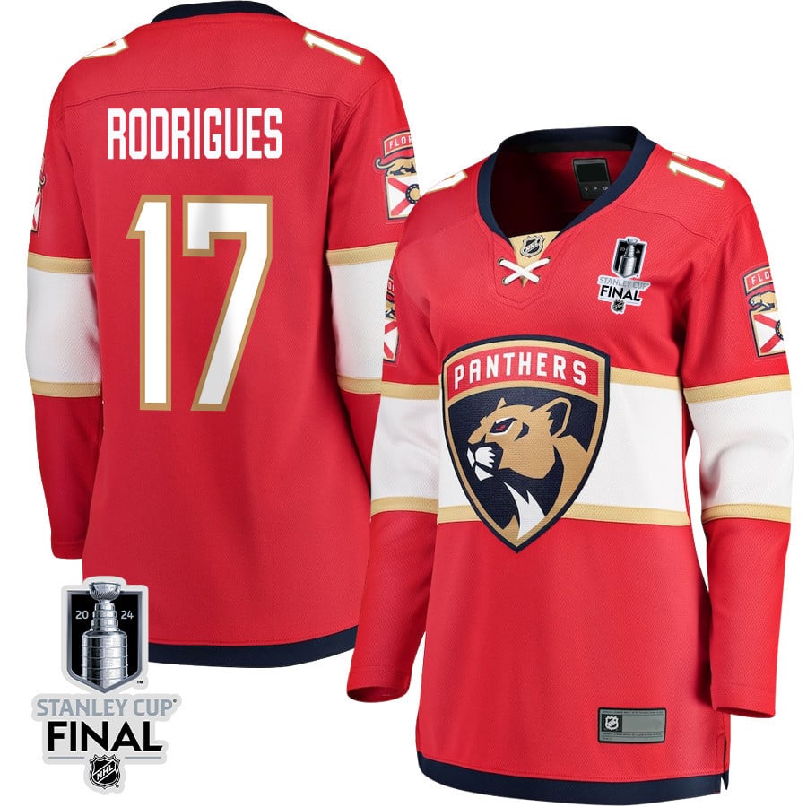Evan Rodrigues 17 Florida Panthers 2024 Stanley Cup Final Women's Home Breakaway Jersey - Red