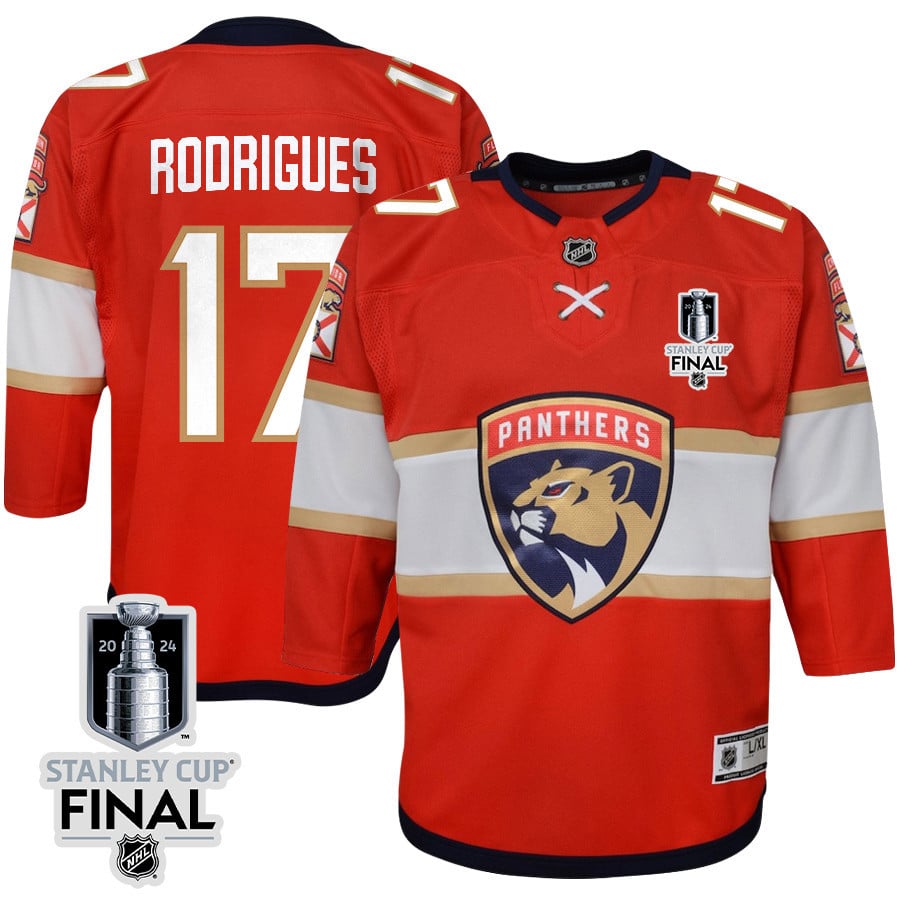 Evan Rodrigues 17 Florida Panthers 2024 Stanley Cup Final Youth Home Breakaway Jersey - Red