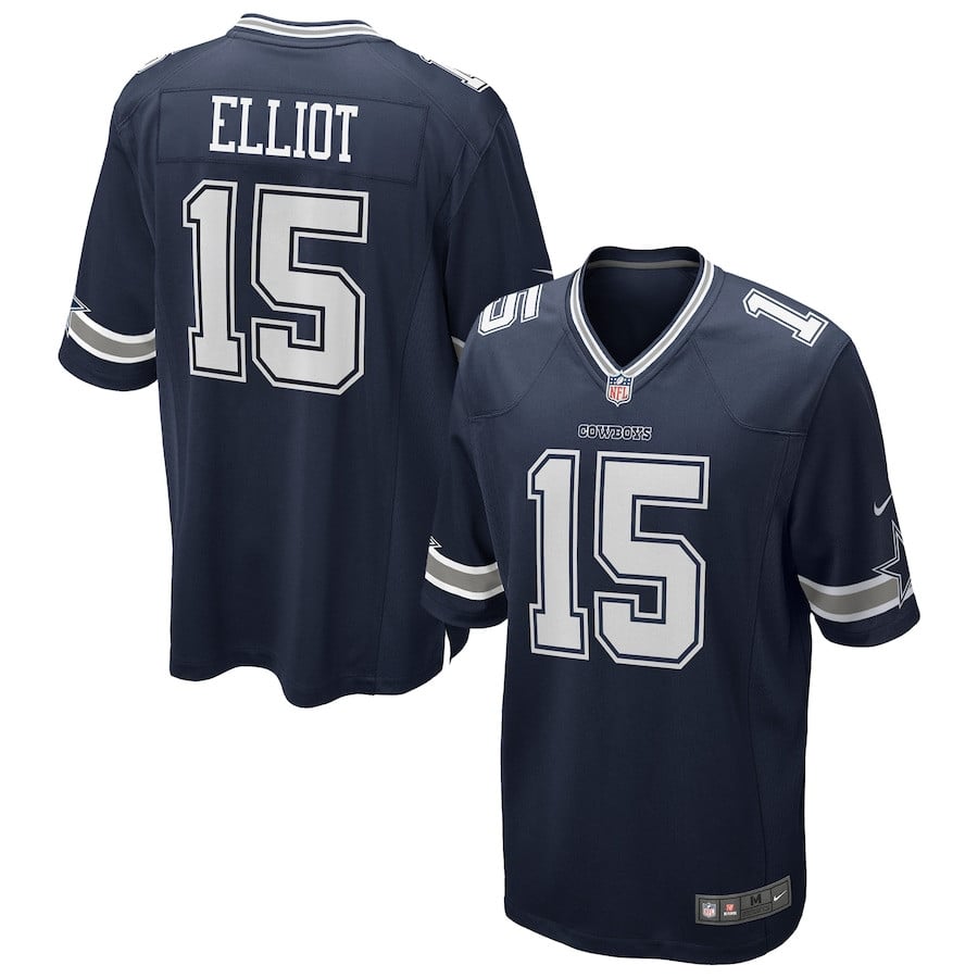 Ezekiel Elliott 15 Dallas Cowboys Team Game Men Jersey - Navy Js2743