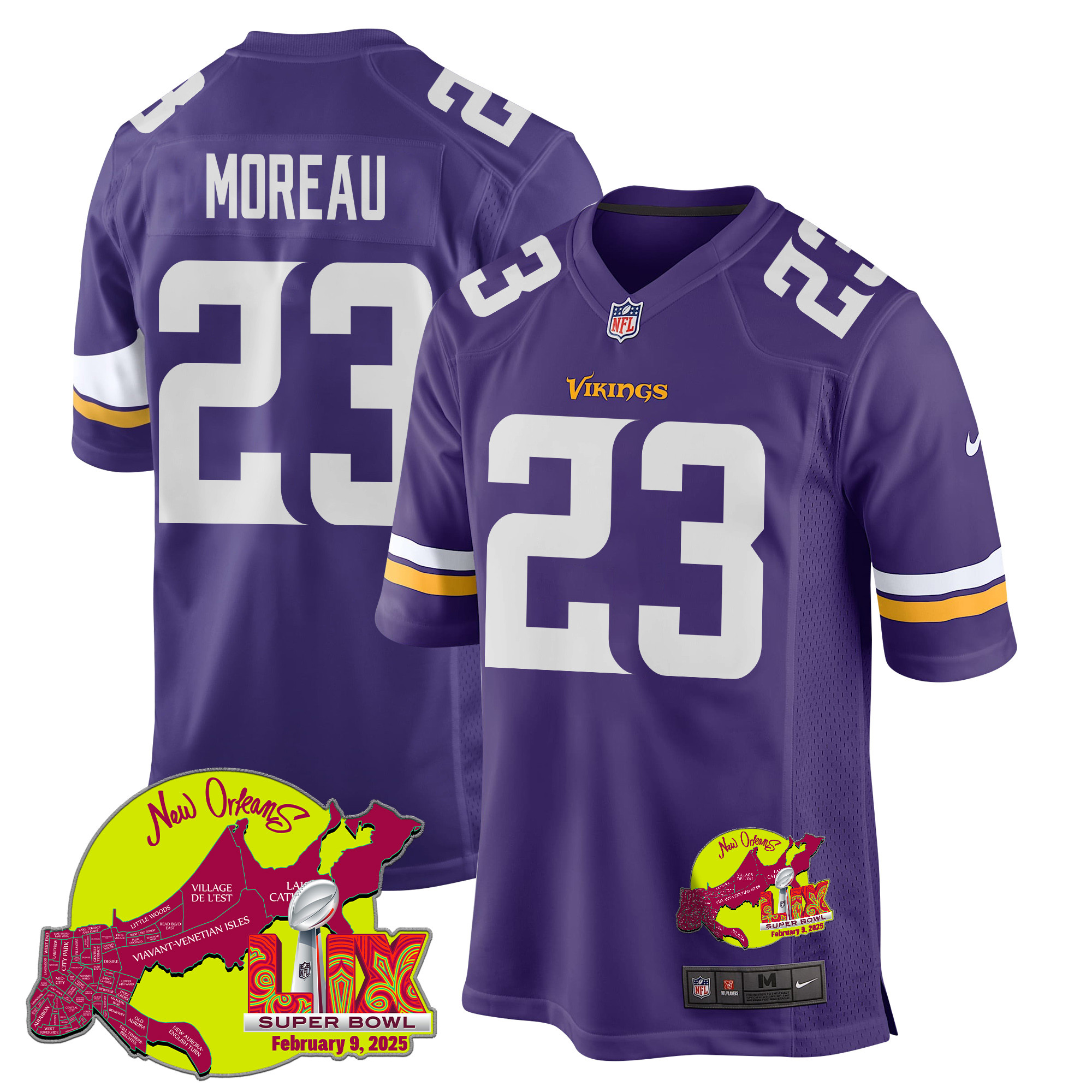 Fabian Moreau 23 Minnesota Vikings Super Bowl Lix New Orleans Patch Game Men Jersey - Purple Js2543