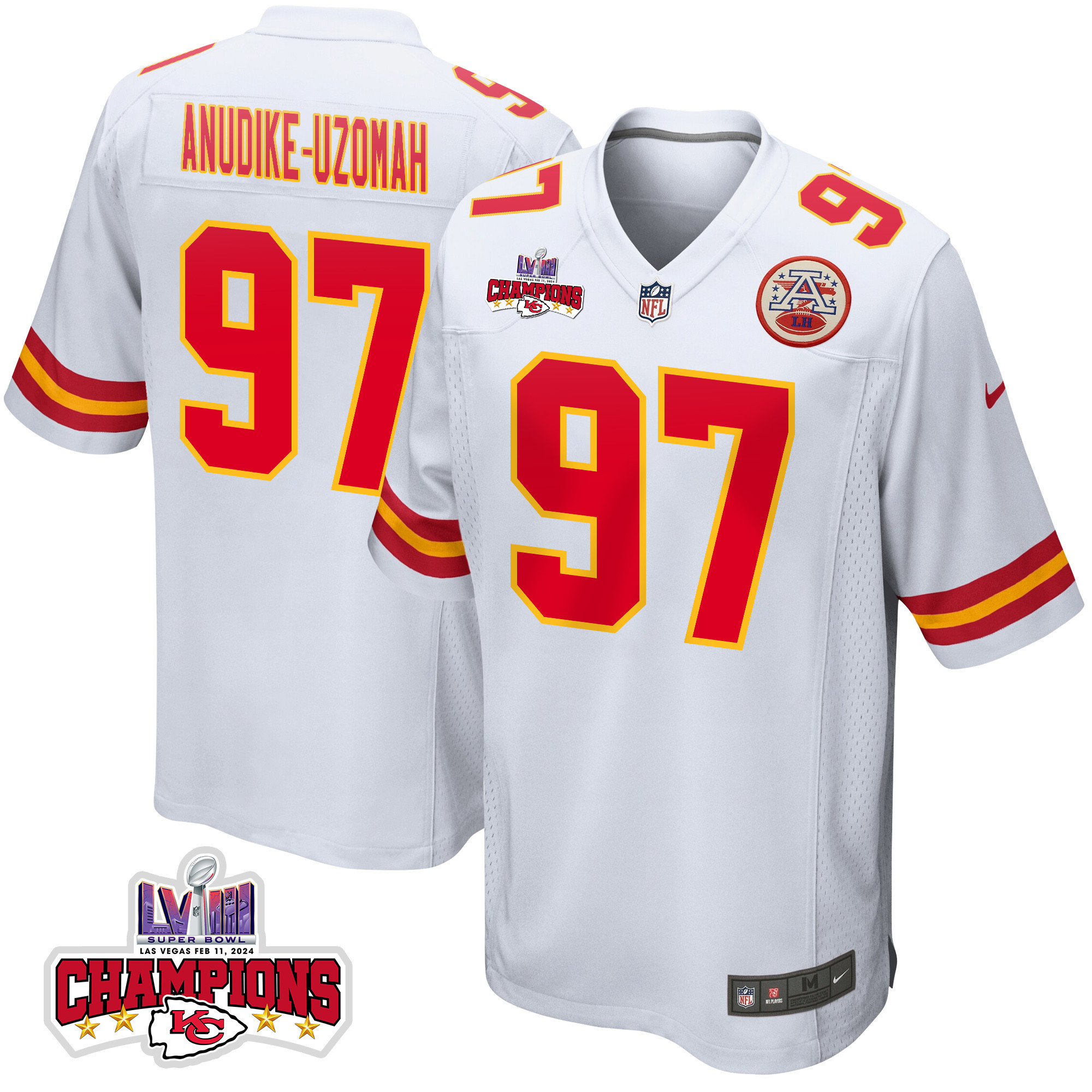 Felix Anudike-uzomah 97 Kansas City Chiefs Super Bowl Lviii Champions 4 Stars Patch Game Men Jersey - White Js7746