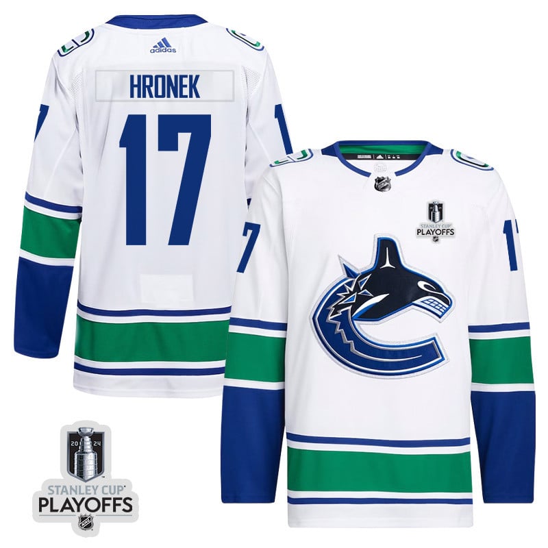 Filip Hronek 17 Vancouver Canucks 2024 Nhl Playoffs Patch Away Jersey - Men, White