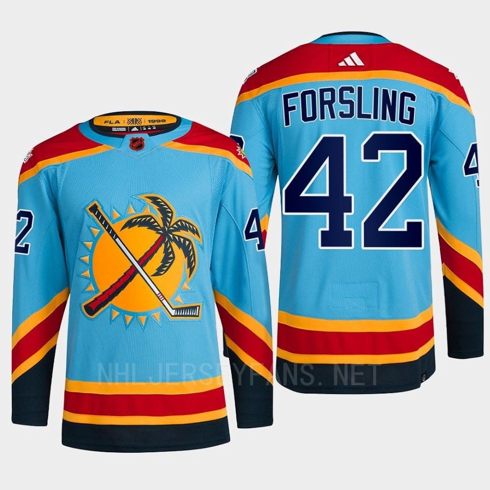 Florida Panthers 2022 Reverse Retro 2.0 Gustav Forsling 42 Blue Primegreen Jersey Men's