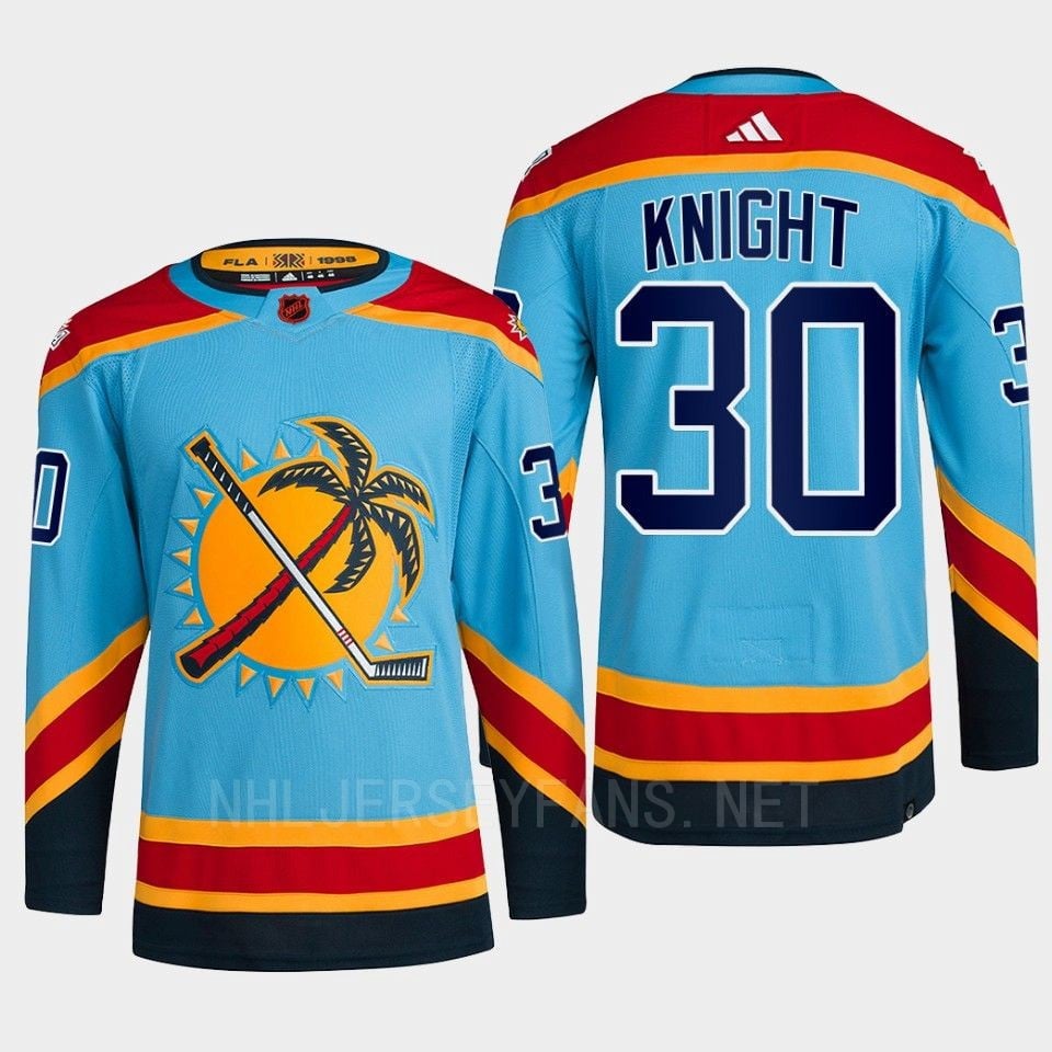 Florida Panthers 2022 Reverse Retro 2.0 Spencer Knight 30 Blue Primegreen Jersey Men's