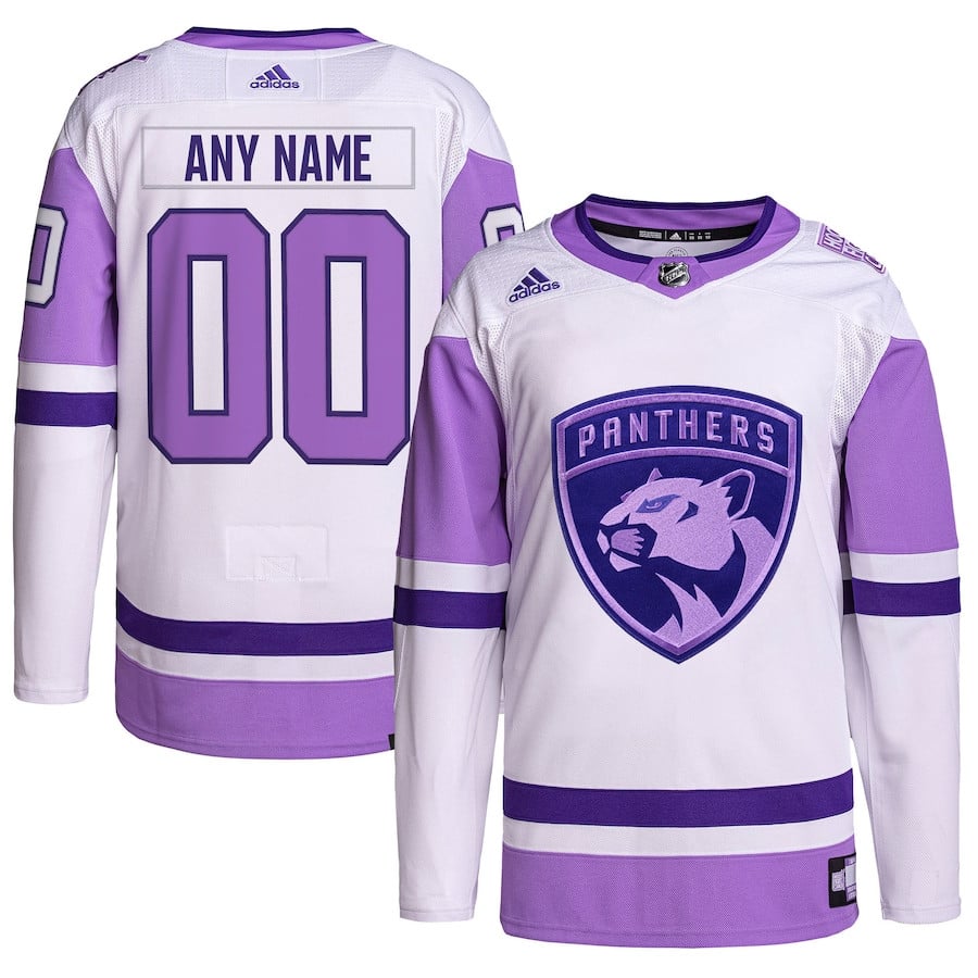 Florida Panthers Hockey Fights Cancer Primegreen Custom Men Jersey - White/purple