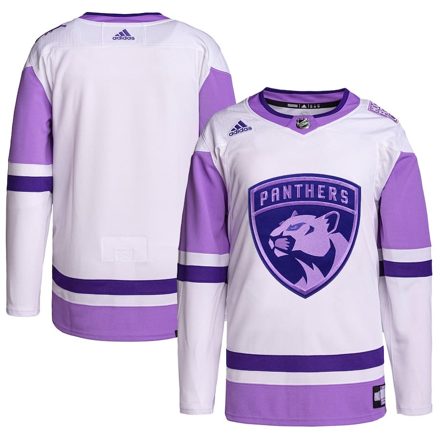 Florida Panthers Hockey Fights Cancer Primegreen Men Jersey - White/purple