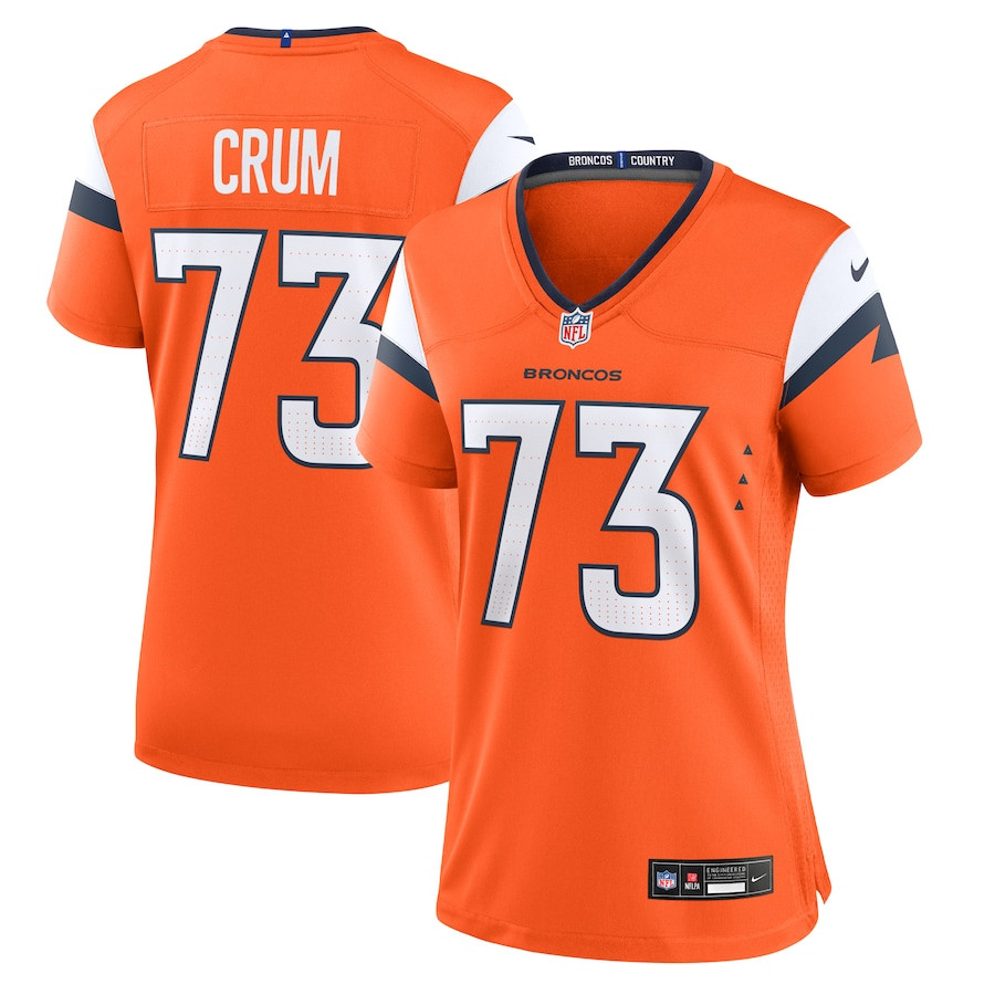 Frank Crum 73 Denver Broncos Women's Team Game Jersey - Orange Js8067