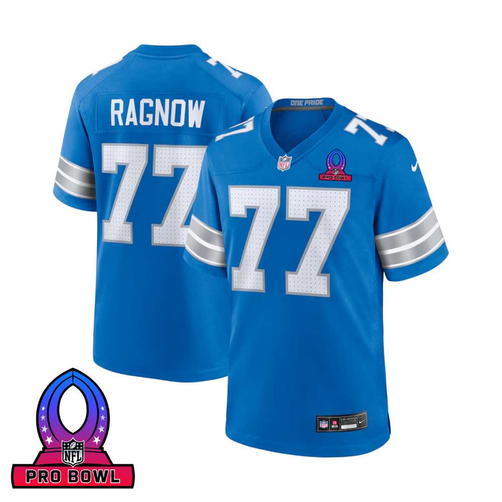 Frank Ragnow 77 Detroit Lions 2025 Pro Bowl Patch Game Men Jersey - Blue Js5436