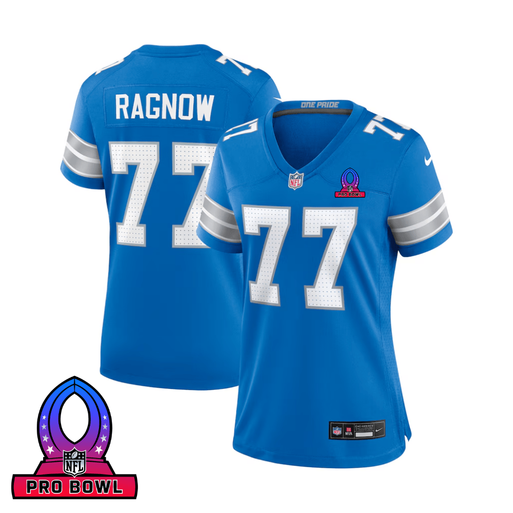 Frank Ragnow 77 Detroit Lions 2025 Pro Bowl Patch Women Game Jersey - Blue Js5167