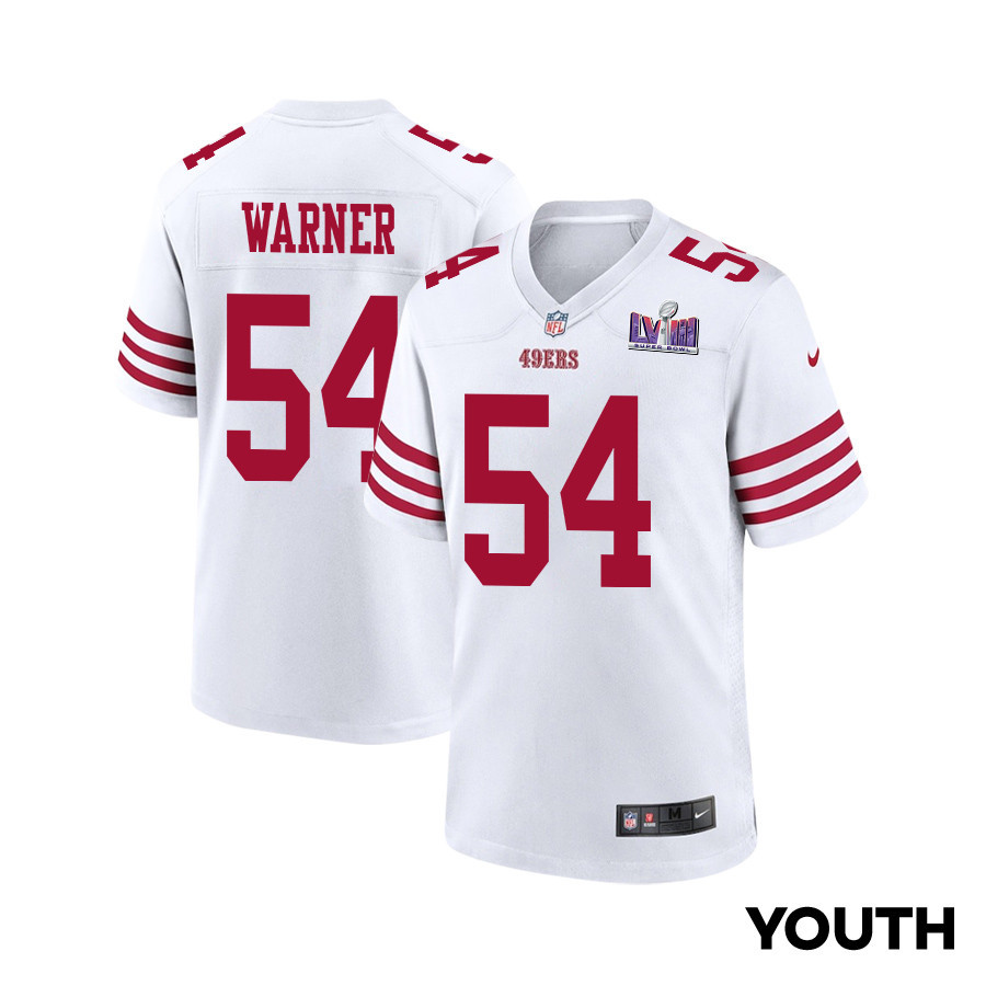 Fred Warner 54 San Francisco 49ers Super Bowl Lviii Patch Game Youth Jersey - White Js4046