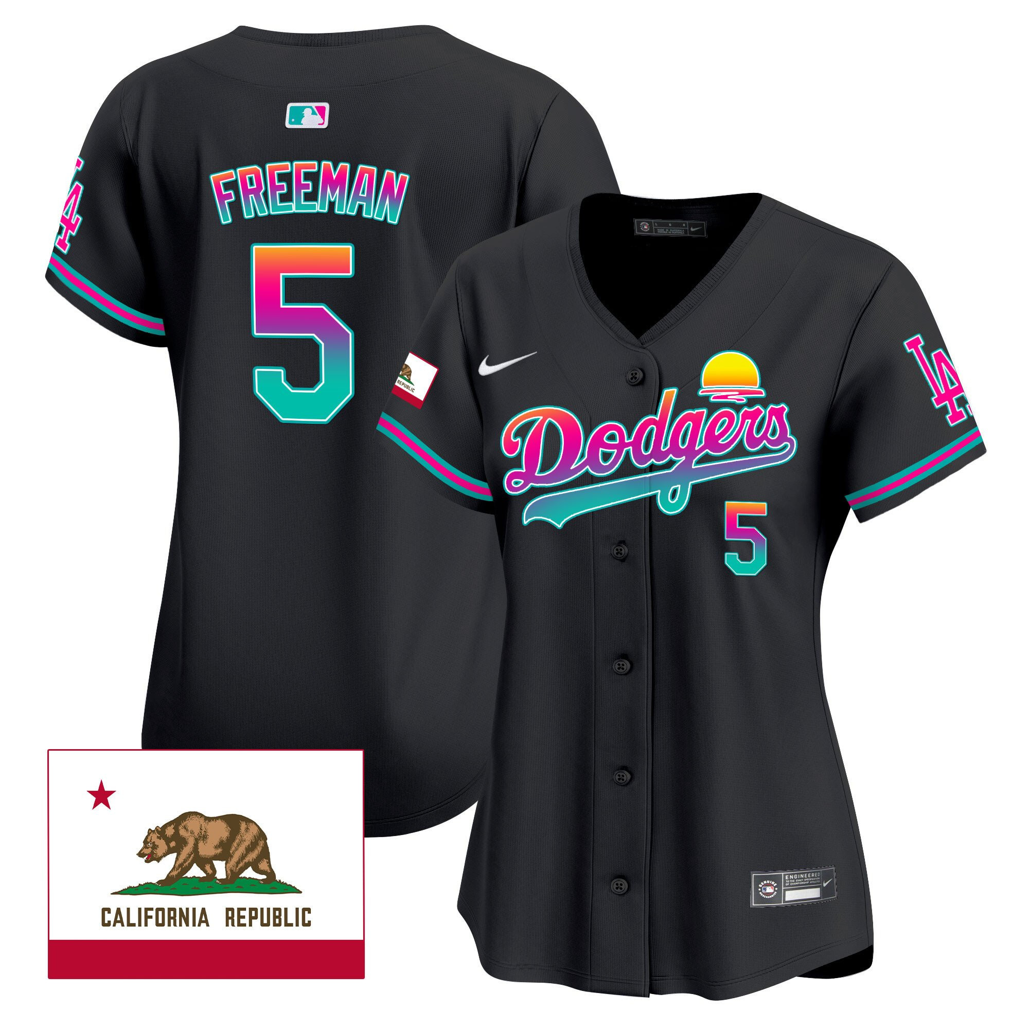 Freddie Freeman 5 Los Angeles Dodgers 2024 Los Angeles City Style California Republic Patch Women Jersey - Black