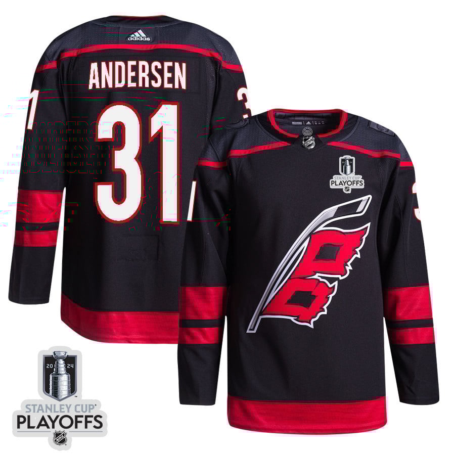 Frederik Andersen 31 Carolina Hurricanes 2024 Nhl Playoffs Patch Home Jersey - Men, Black