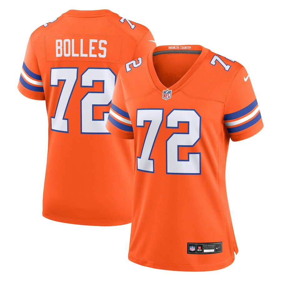 Garrett Bolles 72 Denver Broncos Women's Mile High Collection 1977 Throwback Player Game Jersey - Orange Js3836