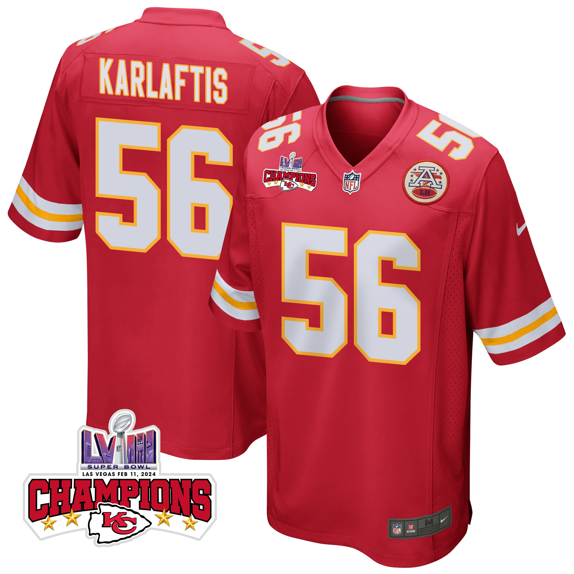George Karlaftis 56 Kansas City Chiefs Super Bowl Lviii Champions 4 Stars Patch Game Men Jersey - Red Js2703