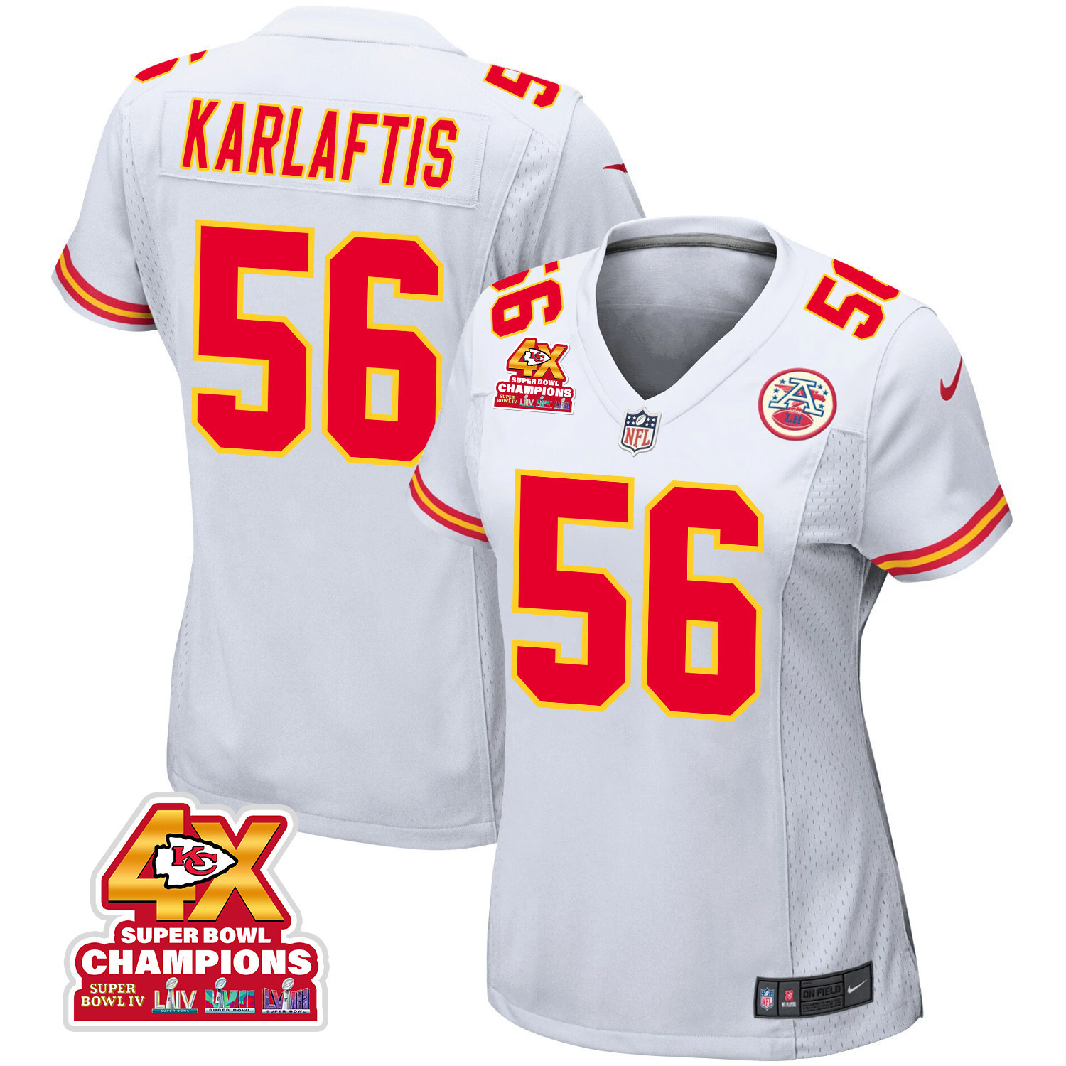 George Karlaftis 56 Kansas City Chiefs Super Bowl Lviii Champions 4x Game Women Jersey - White Js4441