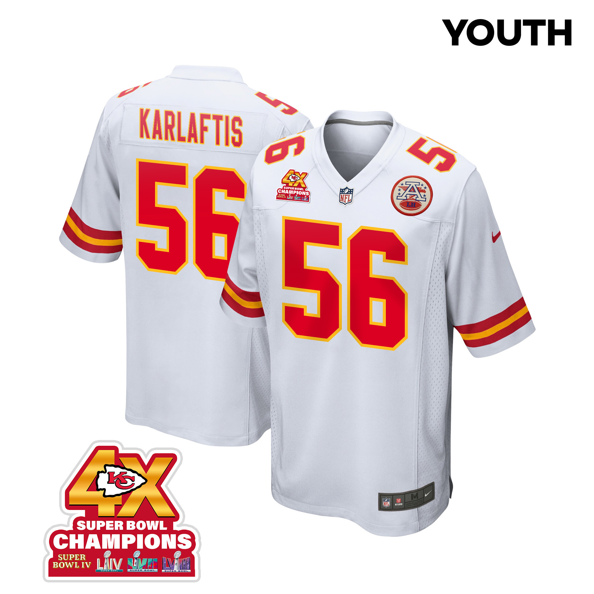 George Karlaftis 56 Kansas City Chiefs Super Bowl Lviii Champions 4x Game Youth Jersey - White Js8994