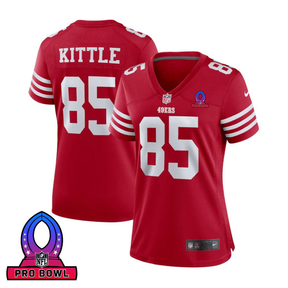 George Kittle 85 San Francisco 49ers 2025 Pro Bowl Patch Women Game Jersey - Scarlet Js6920