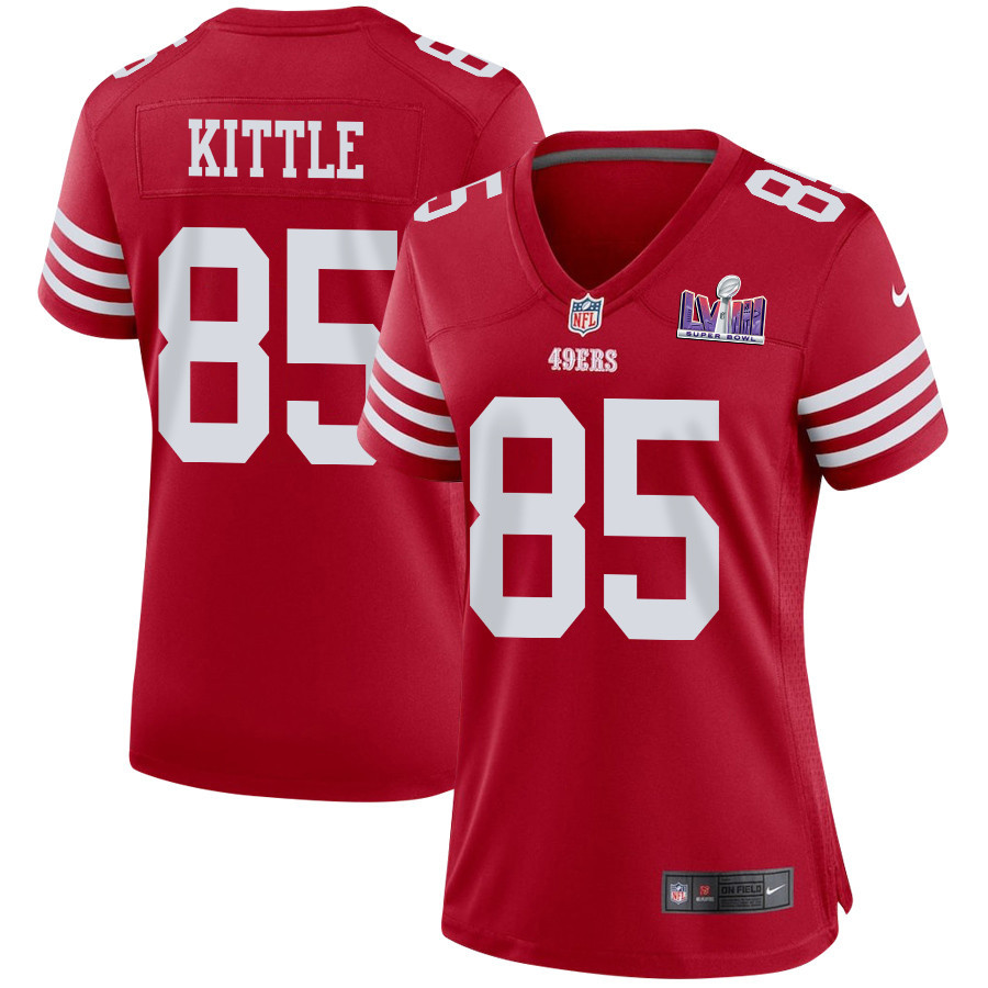 George Kittle 85 San Francisco 49ers Super Bowl Lviii Patch Game Women Jersey - Scarlet Js2034