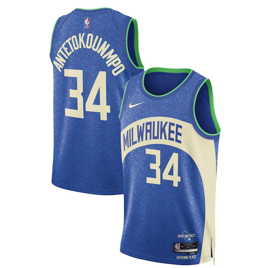 Giannis Antetokounmpo 34 Milwaukee Bucks 2023/24 Swingman Jersey - City Edition - Unisex Blue