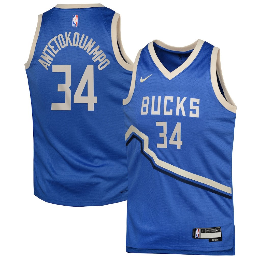 Giannis Antetokounmpo 34 Milwaukee Bucks 2024/25 Swingman Player Youth Jersey - City Edition - Royal