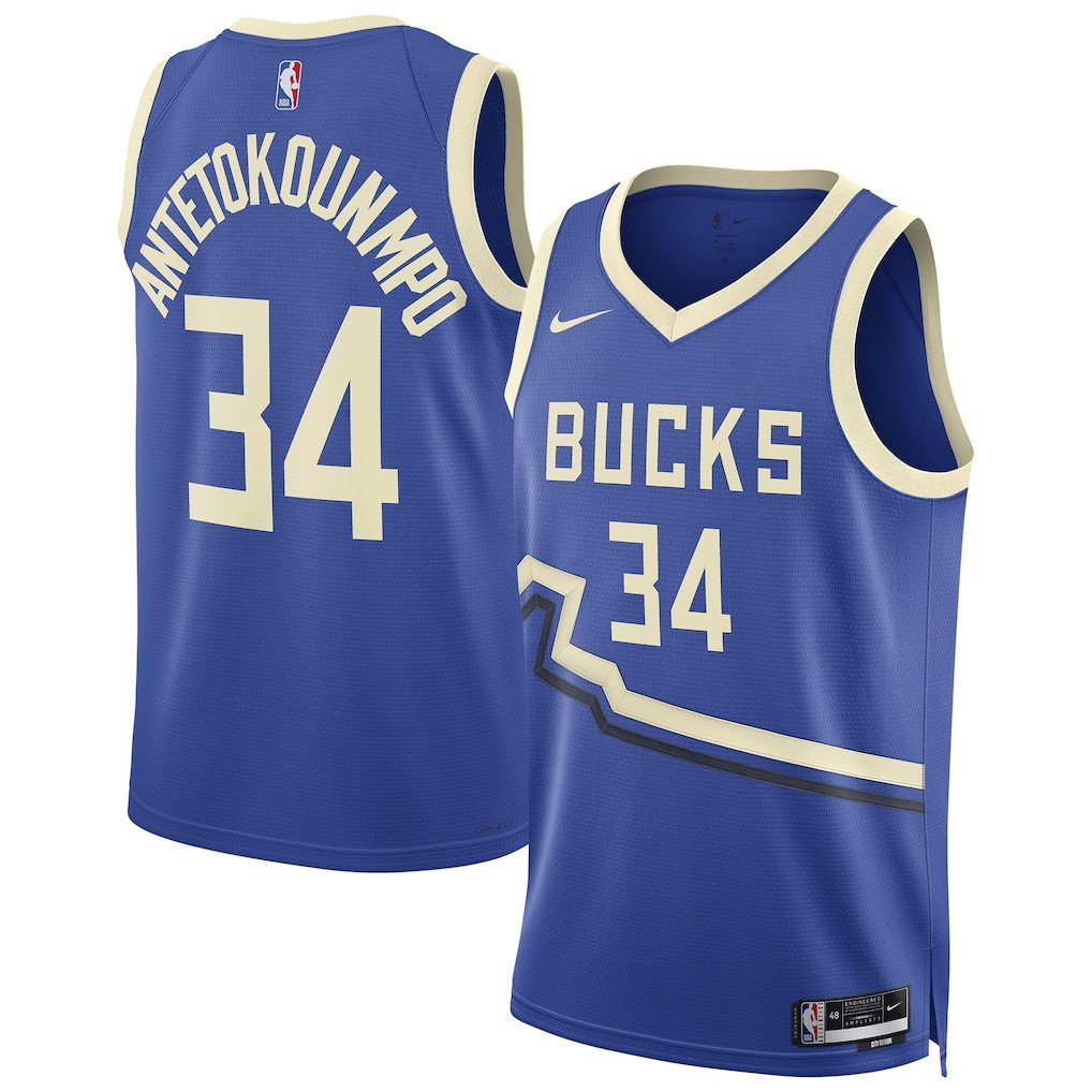 Giannis Antetokounmpo 34 Milwaukee Bucks Unisex 2024/25 Swingman Player Jersey - City Edition - Royal